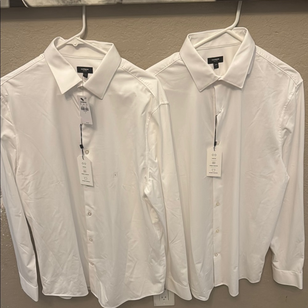 Brand New Tags 2 Express White Dress Shirt Crisp Formal Wear Large